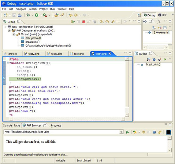 初始的到第一個斷點(diǎn)的 PHP 瀏覽器輸出